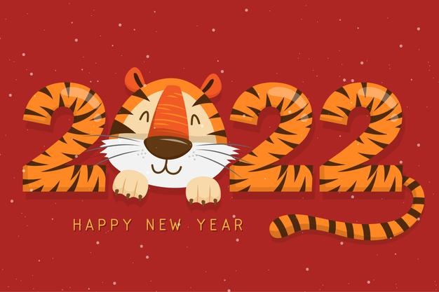 2022 tiger year typography design. element of tiger face animal mascot. tiger is traditional elements and chinese zodiac. oriental asian cultures. vector illustration cartoon design Free Vector