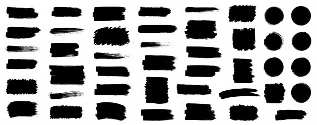 Black set paint, ink brush, brush strokes, brushes, lines, frames, box, grungy. grungy brushes collection. brush stroke paint boxes on white background Premium Vector