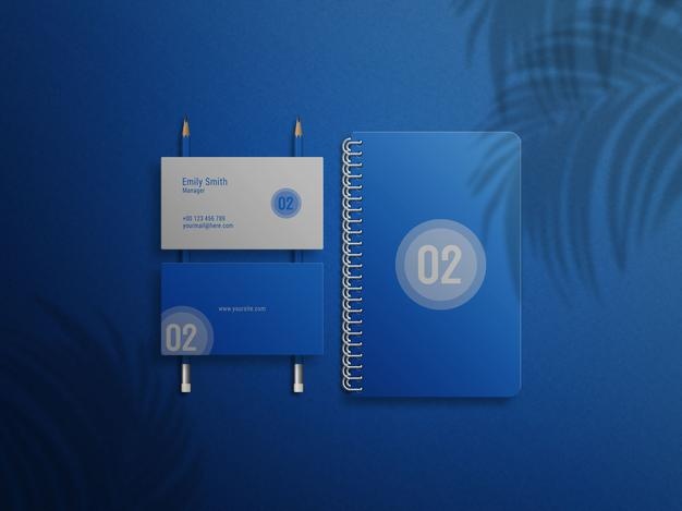 Blue ring notebook and business card logo mockup