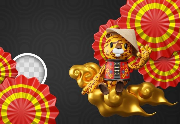 Chinese new year background with clouds. 3d illustration