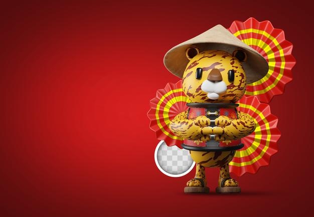 Chinese new year background with tiger. 3d illustration Free Psd