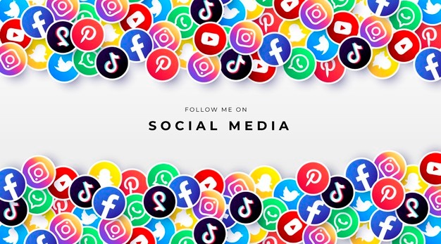 Colorful background with social media logos