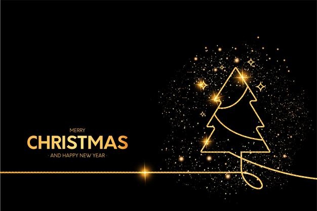 Cute merry christmas and happy new year 2022 background with elegant christmas tree golden frame