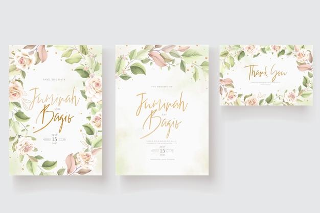Elegant hand drawn roses wedding invitation card set