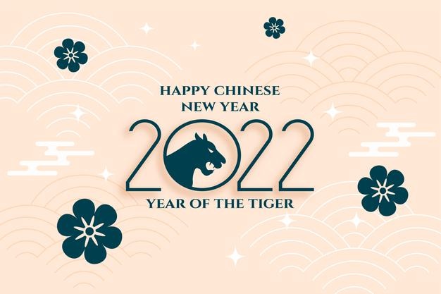 Flat chinese new year card with 2022 tiger zodiac sign