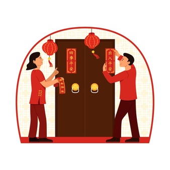 Flat chinese new year spring couplet illustration