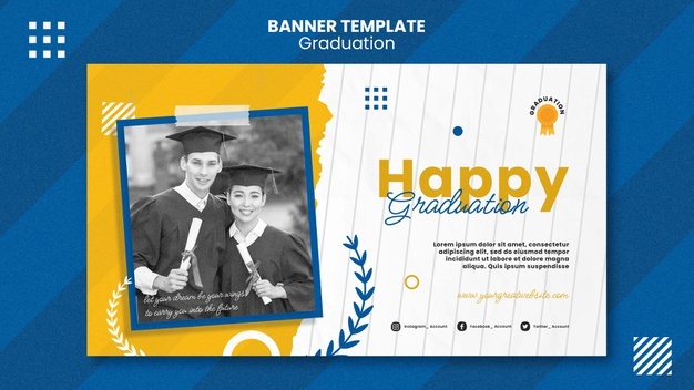 Flat design graduation banner template Free Psd
