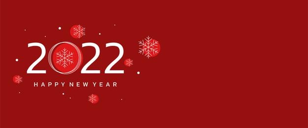 Happy new year 2022 red background with snowflakes banner vector design