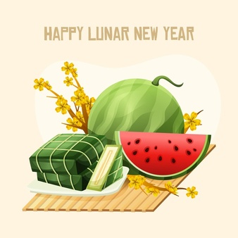 Happy vietnamese lunar new year flat design