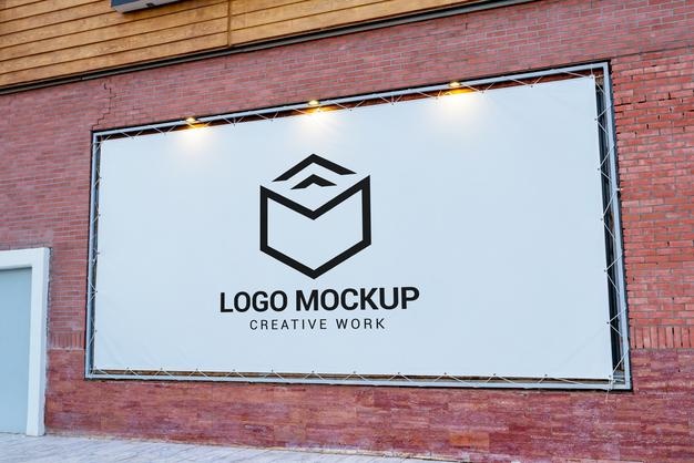 Outdoor billboard logo mockup on tarpaulin