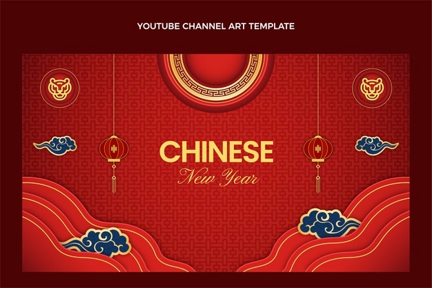 Paper style chinese new year youtube channel art Free Vector