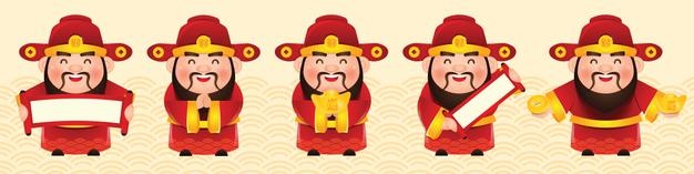 Set of chinese god of wealth in different pose chinese new year vector illustration