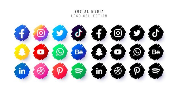 Social media logos with doodled badges