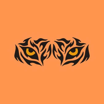 Tiger eye symbol on orange background animal tattoo design stencil flat vector illustration