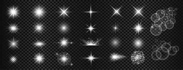 White sparkles and lens flare big set Free Vector